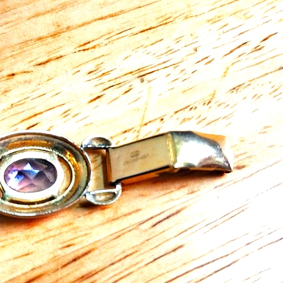 BINDER BROTHERS GOLD FILLED DESIGNER AMETHYST  BRACELET, 1940'S, 7 INCH. SIGNED - Picture 4 of 8